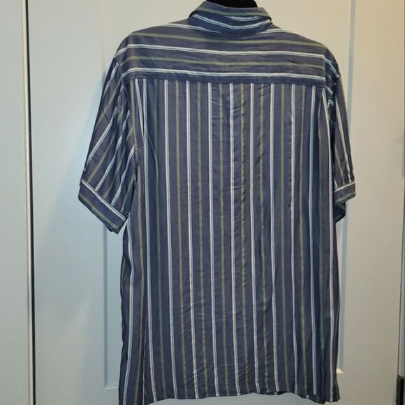 Mens Free Assembly Lightweight Striped Button Up Blue Short Sleeve Shirt XXL NWT - Picture 9 of 9